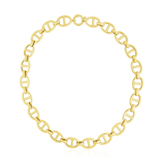 14k Yellow Gold High Polish Oval Mariner Link Necklace (13.8mm)