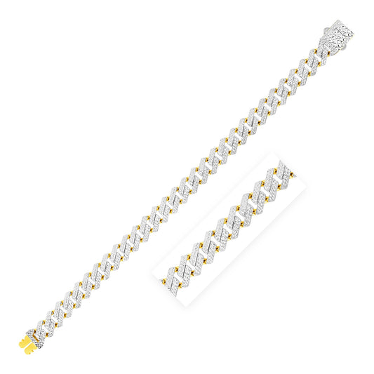 14k Yellow Gold White Pave High Polish Modern Lite Edge Bracelet  (18.60 mm)