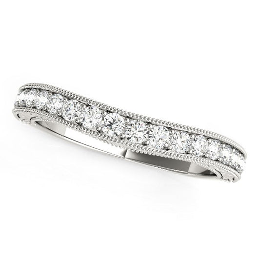 14k White Gold Bead Border Curved Diamond Wedding Ring (1/4 cttw)