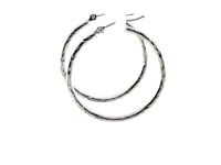 14k White Gold Diamond Cut Hoop Earrings(2x30mm)