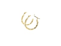 10k Yellow Gold Hoop Earrings in Textured Polished Style