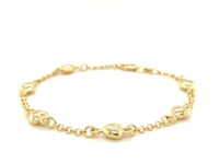 14k Yellow Gold Rolo Chain Bracelet with Puffed Heart Stations (3.30 mm)