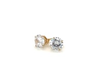 14k Yellow Gold Stud Earrings with White Hue Faceted Cubic Zirconia(6mm)