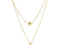 14k Yellow Gold Double-Strand Chain Necklace with Puff Moon and Star