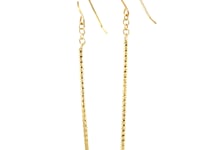 14k Yellow Gold Long Bar Diamond Cut Drop Earrings