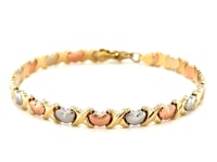 14k Tri-Color Gold Fancy Satin Heart Line Bracelet (6.35 mm)