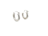 14k White Gold Hoop Earrings with Diamond Cuts (3x15mm)