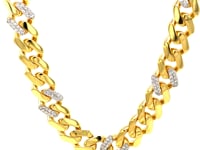 14k Yellow Gold 18 inch Polished Curb Chain Necklace with Diamonds